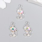 Декор для творчества металл, стразы "Кошечка в короне" 2х1 см (комплект 3 шт) - фото 21616560