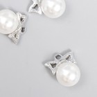 Декор для творчества металл, стразы "Бантик с жемчужиной" 1,8х1,5 см - фото 22472678