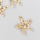 Декор для творчества металл, стразы "Морская звезда с ракушками" золото 2,4х2,2 см (комплект 4 шт) - фото 21616656