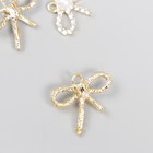 Декор для творчества металл, стразы "Бант с жемчужиной" золото 2х2,2 см (комплект 3 шт) - фото 21616695