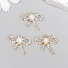 Декор для творчества металл, стразы "Бант с жемчужиной" золото 2х2,2 см (комплект 3 шт) - фото 21616696