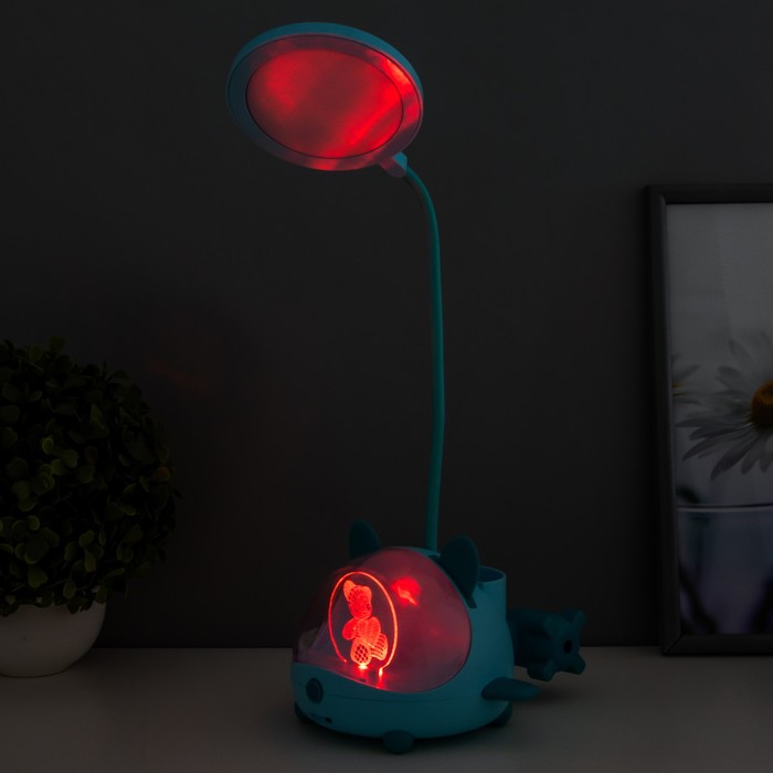 Настольная лампа "Милый мишка" LED 3,5Вт USB АКБ синий 12х15х32 см RISALUX - фото 1888331189