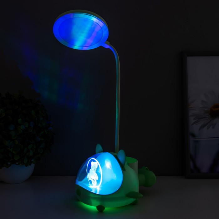 Настольная лампа "Милый мишка" LED 3,5Вт USB АКБ зеленый 12х15х32 см RISALUX - фото 1886850670