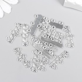 Коннектор для творчества металл 4 ушка "Листики" серебро 2,4х0,8 см (комплект 15 шт)