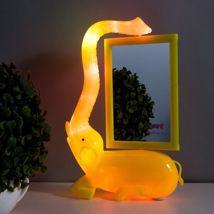 Настольная лампа с фоторамкой, зеркалом "Слон" LED 5Вт USB RGB желтый 17х6,5х28 см RISALUX - фото 1908915596