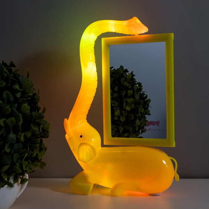 Настольная лампа с фоторамкой, зеркалом "Слон" LED 5Вт USB RGB желтый 17х6,5х28 см RISALUX - фото 1908915599