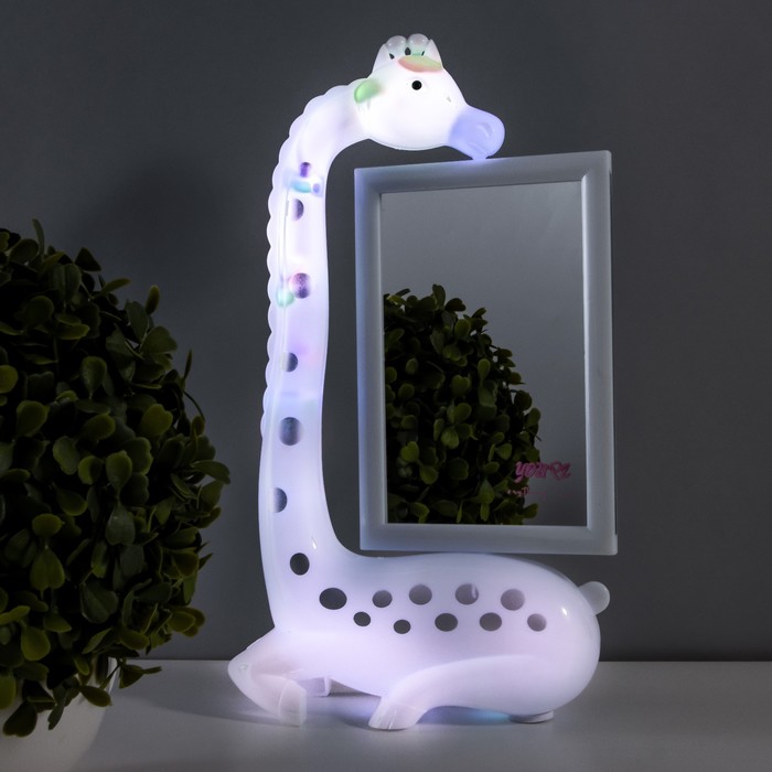 Настольная лампа с фоторамкой, зеркалом "Жираф" LED 3Вт USB RGB белый 17х8х30 см RISALUX - фото 1908915610