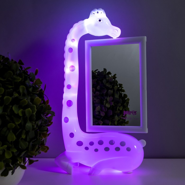 Настольная лампа с фоторамкой, зеркалом "Жираф" LED 3Вт USB RGB белый 17х8х30 см RISALUX - фото 1908915611