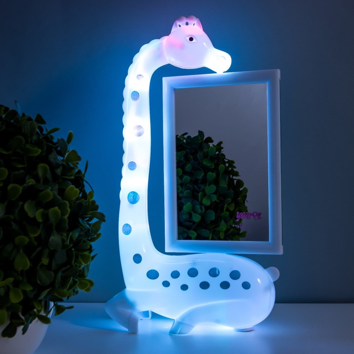 Настольная лампа с фоторамкой, зеркалом "Жираф" LED 3Вт USB RGB белый 17х8х30 см RISALUX - фото 1889812978