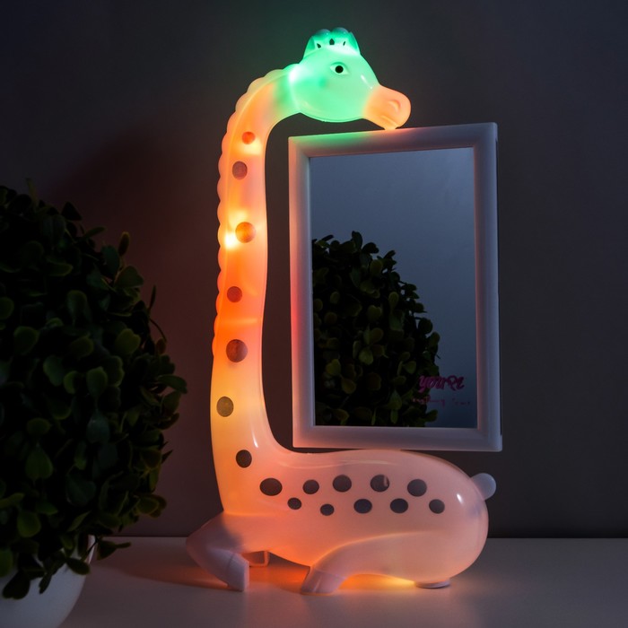 Настольная лампа с фоторамкой, зеркалом "Жираф" LED 3Вт USB RGB белый 17х8х30 см RISALUX - фото 1908915613