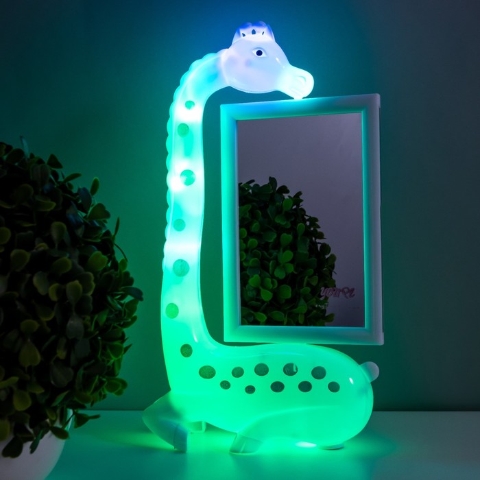 Настольная лампа с фоторамкой, зеркалом "Жираф" LED 3Вт USB RGB белый 17х8х30 см RISALUX - фото 1908915614