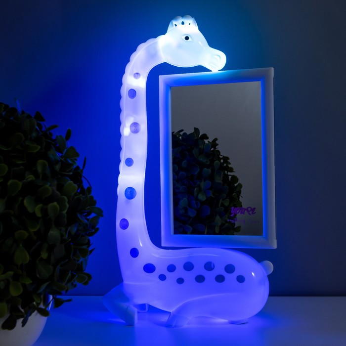 Настольная лампа с фоторамкой, зеркалом "Жираф" LED 3Вт USB RGB белый 17х8х30 см RISALUX - фото 1889812981