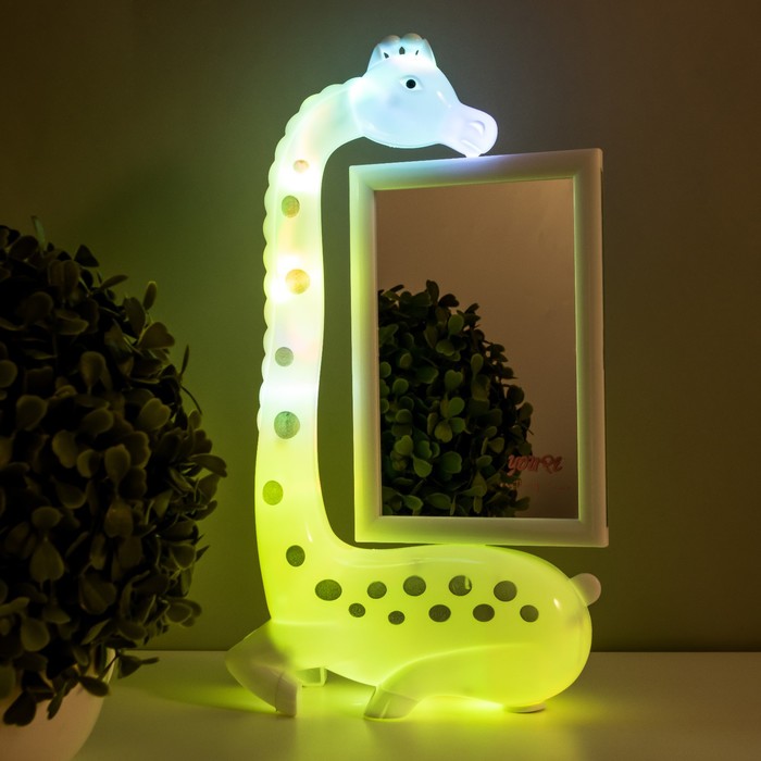 Настольная лампа с фоторамкой, зеркалом "Жираф" LED 3Вт USB RGB белый 17х8х30 см RISALUX - фото 1889812982
