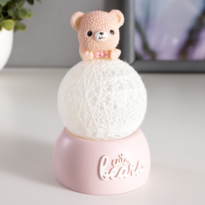 Фигурка световая RISALUX «Мишка», LED-ночник, от батареек, розовый, 6×6×10 см