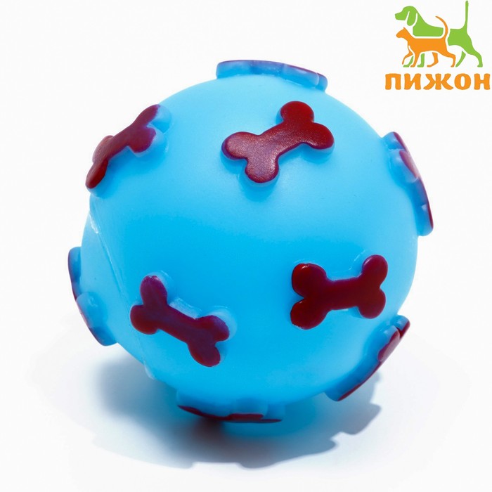 Игрушка пищащая "Мяч Косточки" для собак, 5,5 см, голубая - Фото 1