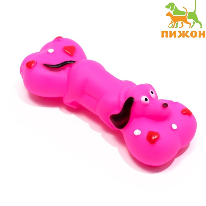 Игрушка пищащая "Косточка и пес" для собак, 15 х 6 см, розовая - Фото 1