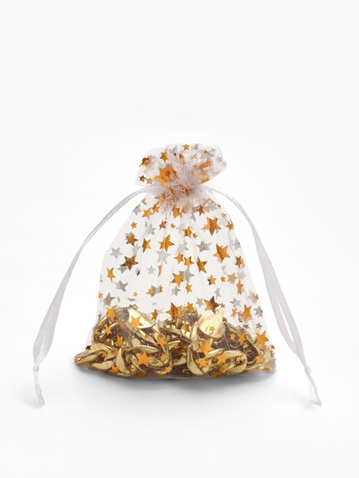 Мешочек подарочный «Звёздочки», 10×12 см, белый с золотом
