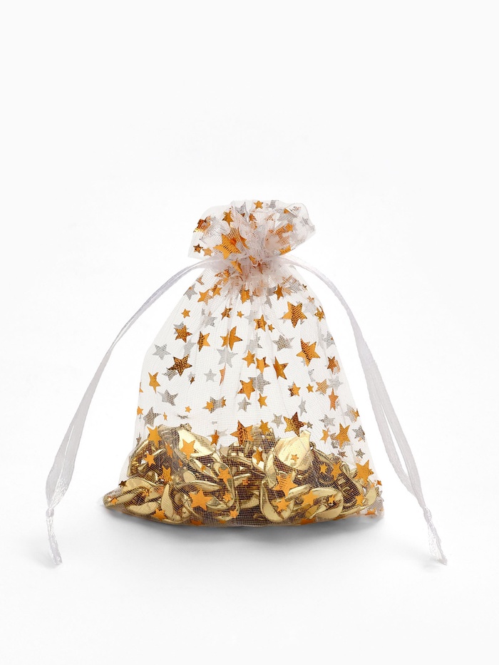 Мешочек подарочный «Звёздочки», 10×12 см, белый с золотом - Фото 1