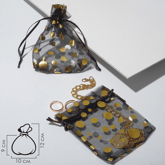 Мешочек подарочный «Пузырьки», 10×12, цвет чёрно-золотой - Фото 1