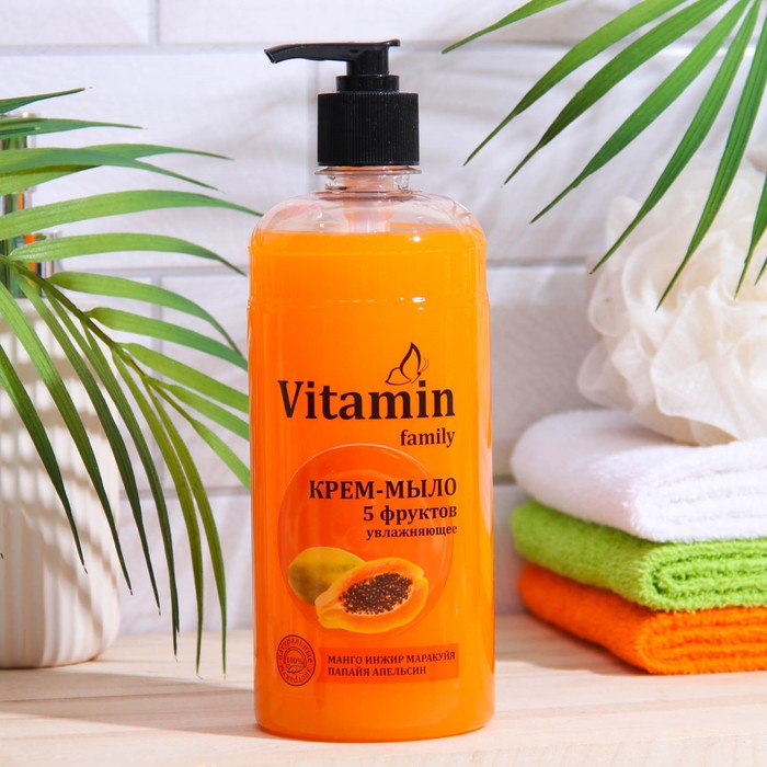 Крем-мыло Vitamin Family "5 фруктов" увлажняющее, 650 мл - Фото 1