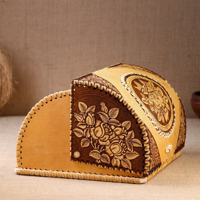 Хлебница шлем "Розы"  33х25х18,5 см, береста - фото 1906009145
