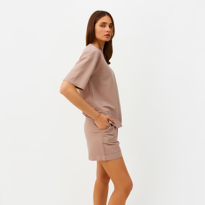 Костюм женский (футболка, шорты) MINAKU: Casual Collection, бежевый, размер 42