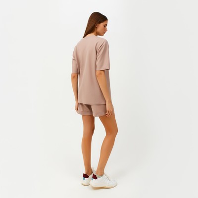 Костюм женский (футболка, шорты) MINAKU: Casual Collection, бежевый, размер 42