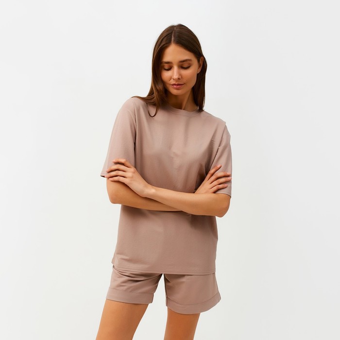Костюм женский (футболка, шорты) MINAKU: Casual collection цвет бежевый, размер 44