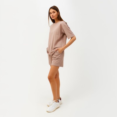 Костюм женский (футболка, шорты) MINAKU: Casual collection цвет бежевый, размер 44