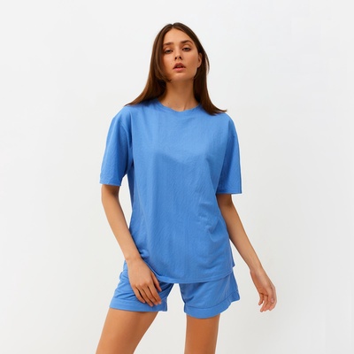 Костюм спортивный женский: футболка, шорты, MINAKU: Casual Collection, размер 48, голубой