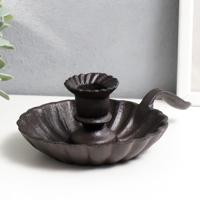 Металлический подсвечник на 1 свечу «Раковина», чугун, с ручкой, 6×13×19 см - Фото 1