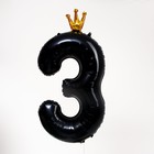 Шар фольгированный 40" «Цифра 3 с короной», цвет чёрный - Фото 2