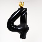 Шар фольгированный 40" «Цифра 4 с короной», цвет чёрный - Фото 2