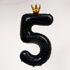Шар фольгированный 40" «Цифра 5 с короной», цвет чёрный - Фото 2