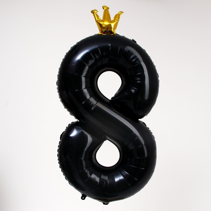 Шар фольгированный 40" «Цифра 8 с короной», цвет чёрный - фото 1906009265