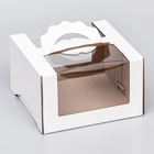 Коробка под торт 2 окна, с ручками, белая, 25×25×15 см - Фото 2