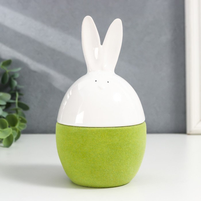 Сувенир керамика "Кролик-яйцо" зелёный флок 15,8х8,5х8,5 см - Фото 1