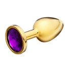 Анальная пробка Оки-Чпоки, золотая, кристалл тёмно- фиолетовым, D = 33 мм - Фото 2