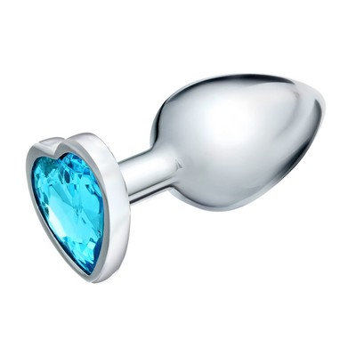 Анальная пробка Оки-Чпоки, серебряная, кристалл голубой, D = 34 мм