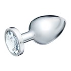 Анальная пробка серебряная, кристалл прозрачный, d=40 мм - Фото 1