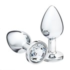 Анальная пробка серебряная, кристалл прозрачный, d=40 мм - Фото 2