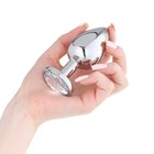 Анальная пробка серебряная, кристалл прозрачный, d=40 мм - Фото 3