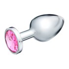 Анальная пробка Оки- Чпоки, серебряная, кристалл розовый, D = 34 мм - Фото 2