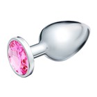 Анальная пробка Оки- Чпоки, серебряная, кристалл розовый, D = 40 мм - Фото 2