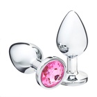 Анальная пробка серебряная, кристалл розовый, d=40 мм - Фото 2