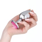 Анальная пробка серебряная, кристалл розовый, d=40 мм - Фото 3