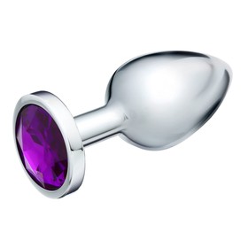 Анальная пробка Оки- Чпоки, серебряная, кристалл фиолетовый, D = 40 мм