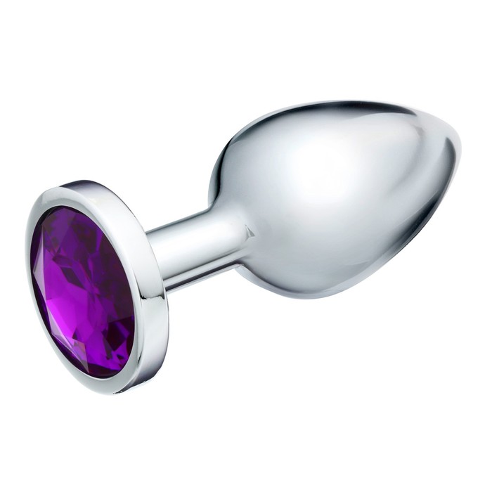 Анальная пробка Оки- Чпоки, серебряная, кристалл фиолетовый, D = 40 мм - Фото 1