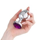 Анальная пробка Оки- Чпоки, серебряная, кристалл фиолетовый, D = 40 мм - Фото 4