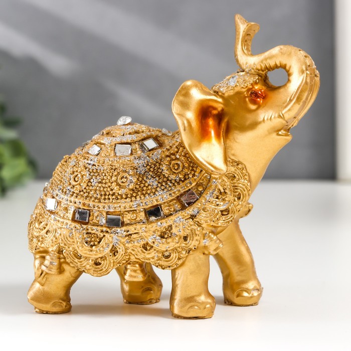 Сувенир полистоун "Золотой слон в богатой попоне" 11х5х9 см - Фото 1